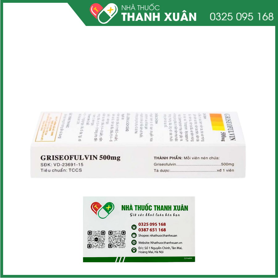Griseofulvin 500 điều trị các bệnh nấm da, tóc và móng